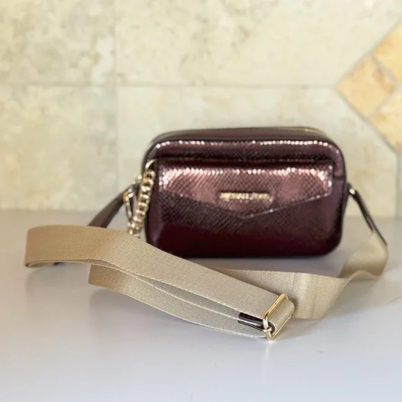 Michael Kors Maisie 2 in 1Camera Crossbody Bag Exotic Print Oxblood